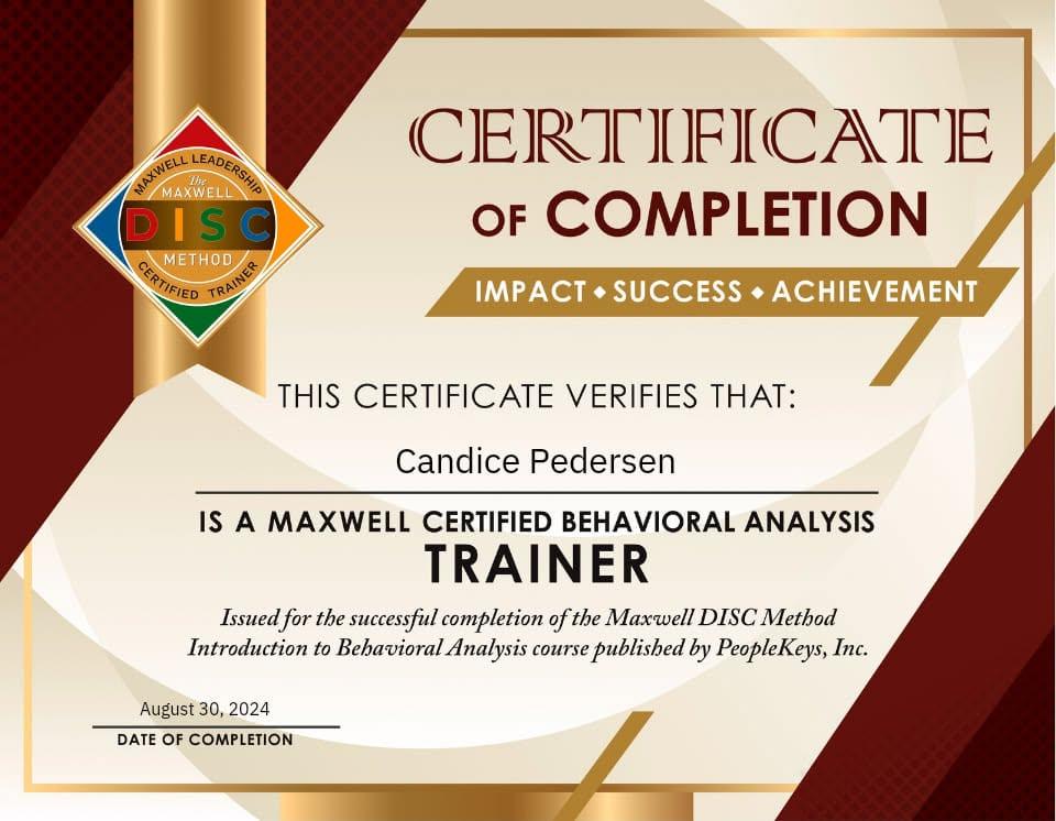Certified Behavioral Analysis Trainer certificate, Maxwell DISC Method