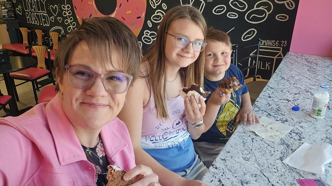Candy and the kids at a local coffee shop