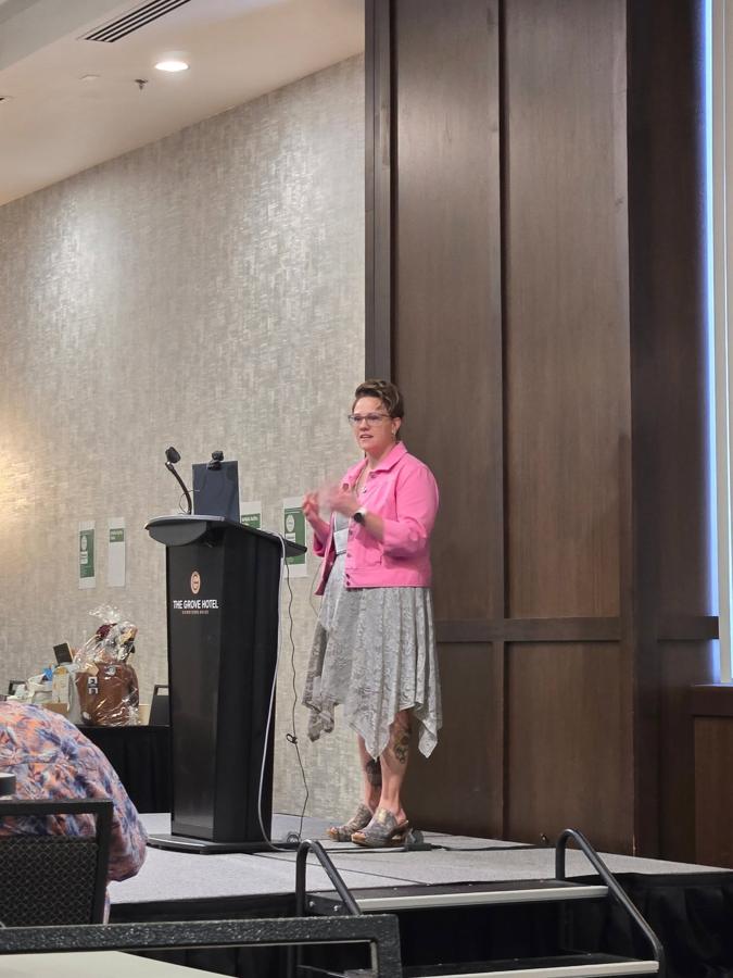 Candy speaking at The Grove Hotel in Boise